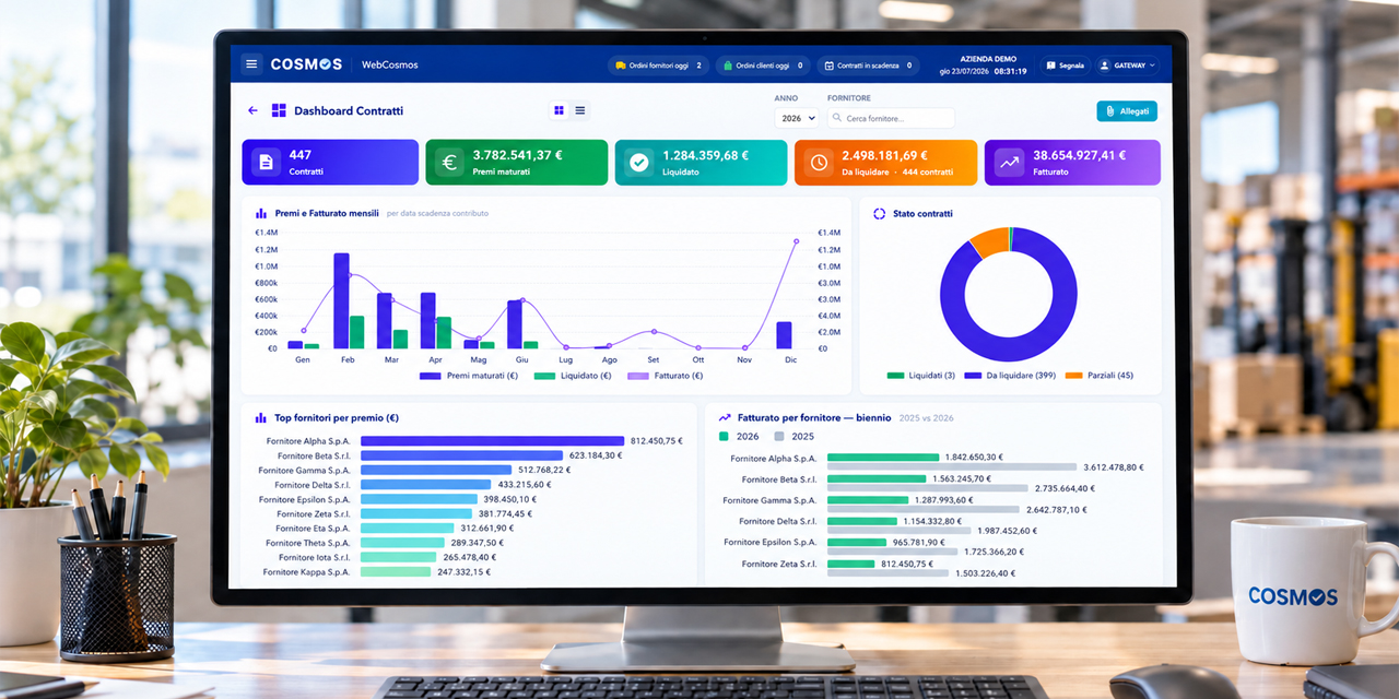 Contratti Fornitori, dashboard dei contratti sul monitor di una postazione