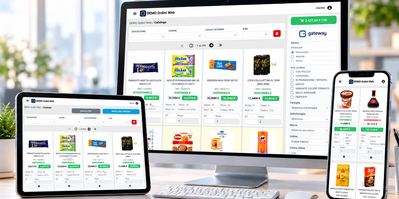 Portale B2B aperto su PC, tablet e smartphone