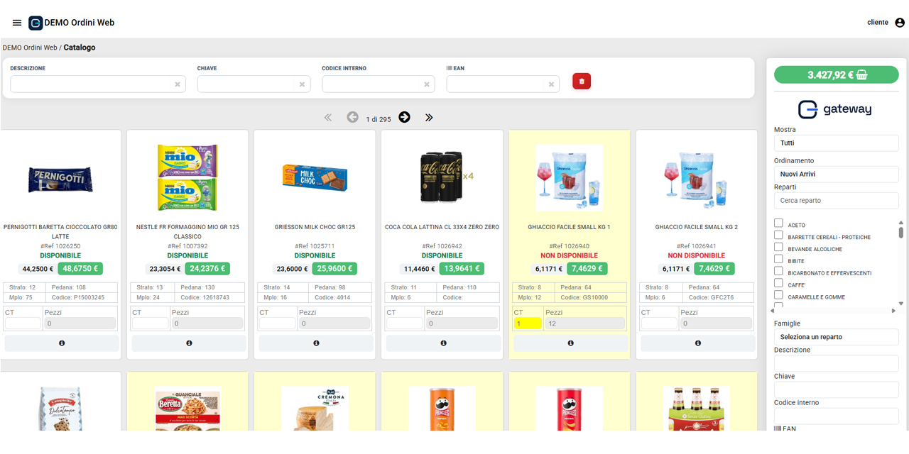Portale B2B, catalogo prodotti con prezzi e disponibilità